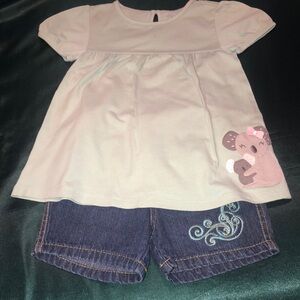 Cute Koala Top and Denim Shorts Set